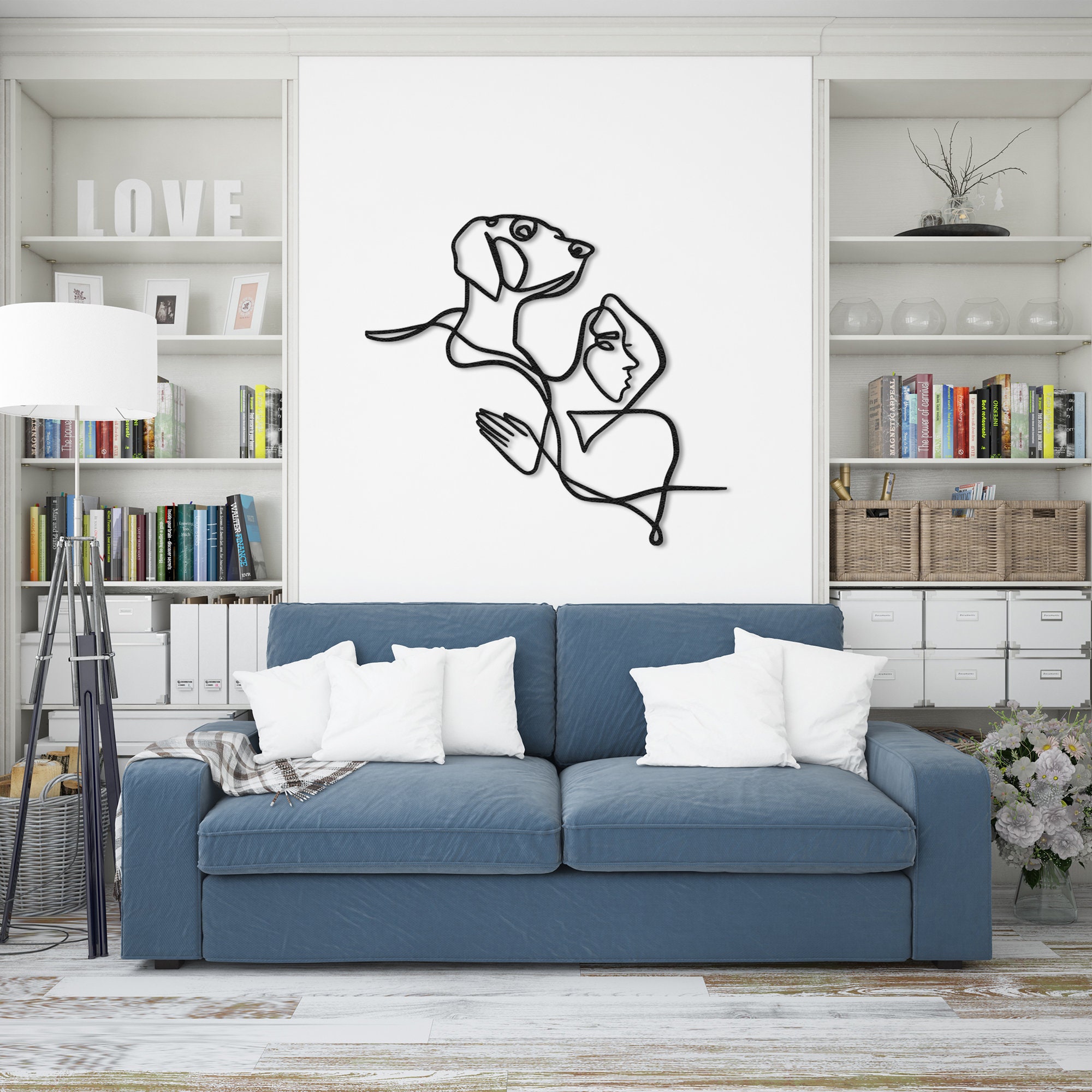 Metal Wall Decor, Metal Women and Dog Decor, Minimalist Line Art, Home ...