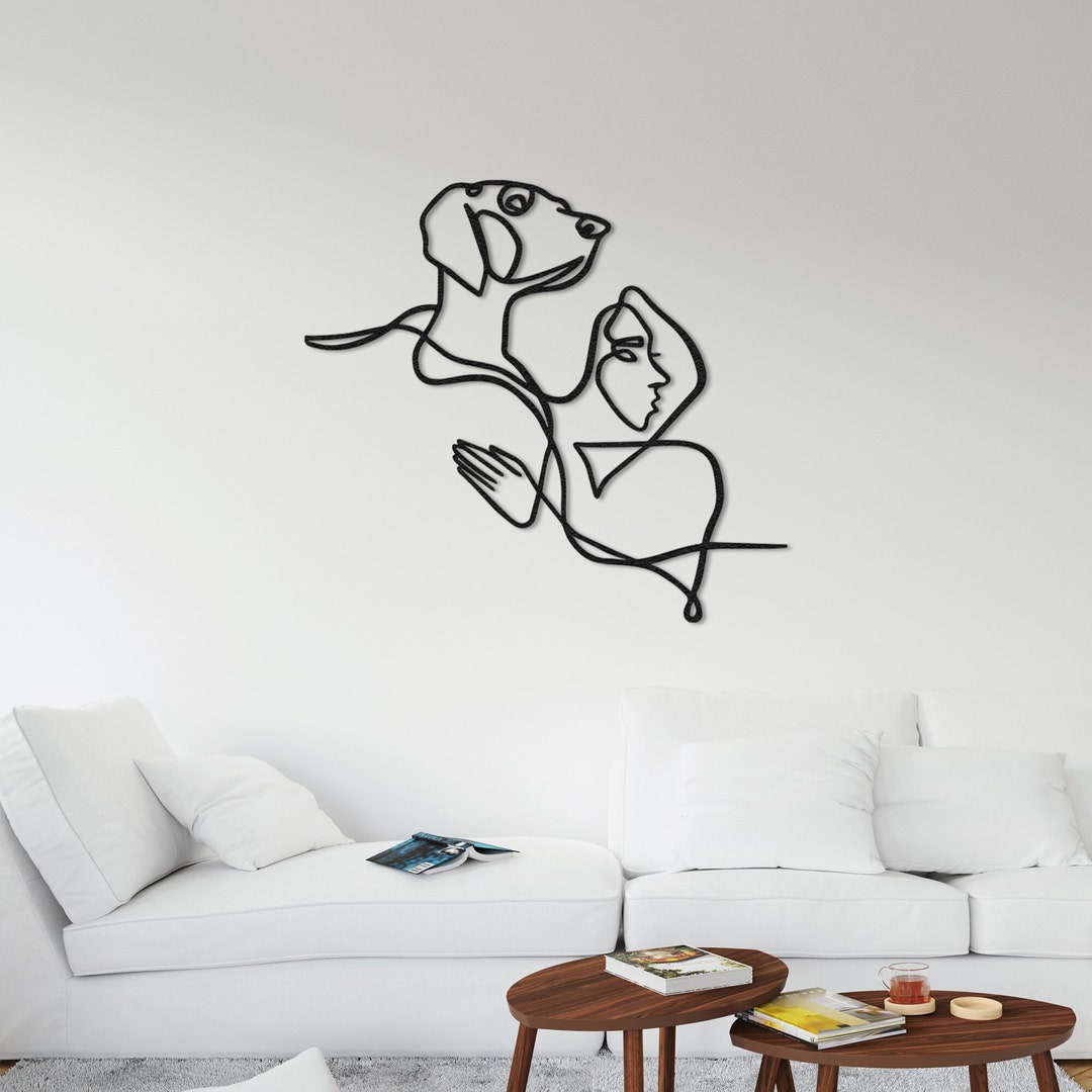 Metal Wall Decor, Metal Women and Dog Decor, Minimalist Line Art, Home ...