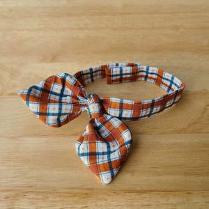 FALL PLAID bow neck scarf for cat & dog |  With collar or over collar styles. Handmade in Canada. Pet collar accessory.