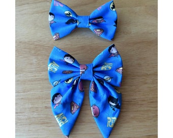 JUSTICE LEAGUE SUPERHERO bow tie and sailor bow for cat & dog |  With collar or over collar styles. Handmade in Canada.
