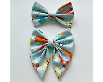 FRIENDS THEMED bow tie and sailor bow for cat & dog |  With collar or over collar styles. Handmade in Canada.