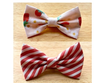 STRAWBERRY STRIPED bow tie for cat & dog |  With collar or over collar styles. Handmade in Canada.