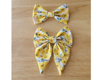 YELLOW FLOWER bow tie and sailor bow for cat & dog |  With collar or over collar styles. Handmade in Canada.