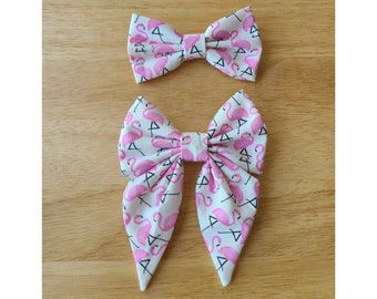 FLAMINGO bow tie and sailor bow for cat & dog |  With collar or over collar styles. Handmade in Canada.