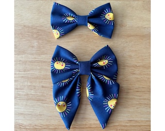 NAVY SUNSHINE bow tie and sailor bow for cat & dog |  With collar or over collar styles. Handmade in Canada.