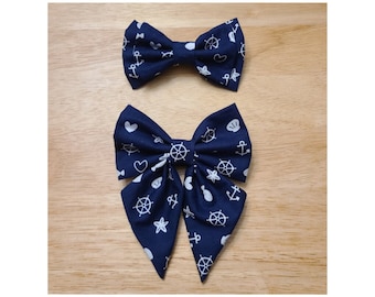 NAVY SAILOR bow tie and sailor bow for cat & dog |  With collar or over collar styles. Handmade in Canada.