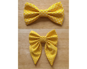 YELLOW POLKA DOTS bow tie and sailor bow for cat & dog |  With collar or over collar styles. Handmade in Canada.