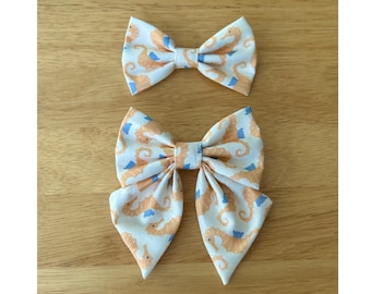 SEAHORSE bow tie and sailor bow for cat & dog |  With collar or over collar styles. Handmade in Canada.
