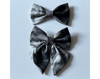 GREY MARBLE bow tie and sailor bow for cat & dog |  With collar or over collar styles. Handmade in Canada.