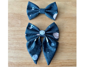 NAVY SPACE bow tie and sailor bow for cat & dog |  With collar or over collar styles. Handmade in Canada.