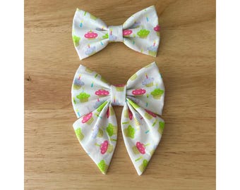 BIRTHDAY CUPCAKES bow tie and sailor bow for cat & dog |  With collar or over collar styles. Handmade in Canada.