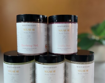 Emulsified sugar body polish. Non-greasy moisturizing and exfoliating sugar scrub. All-natural | Scented