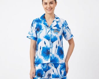 Embroidered Bridesmaid PJs, Cotton Print Pajama Set,