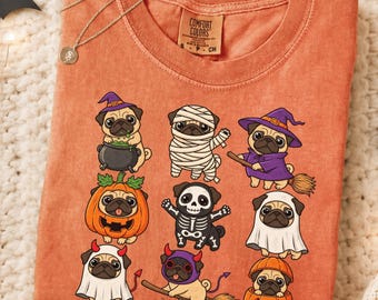 Comfort Colors Pug Halloween T-Shirt, Spooky Halloween Dog Mom Sweater, Pug Mom Shirt, Pug Fall Tee, Pug Trick or Treat Tee, Pug Lover Tee