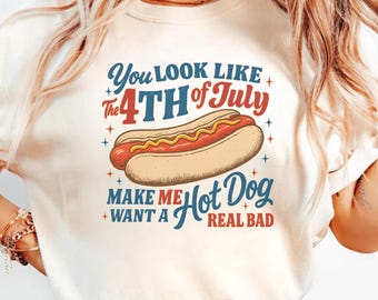 Je ziet eruit als het 4 juli-shirt, grappig 4 juli-shirt, hotdogliefhebber-shirt, grappig 4 juli-hotdogshirt, Independence Day, grappig VS-shirt