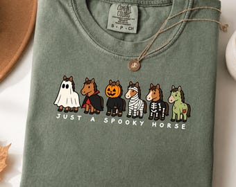 Comfort Colors® Spooky Horse Halloween Shirt, Cute Halloween Horse in Costume Tee, Ghost Horse Tee, Equestrian Fall Gift, Autumn Barn Party