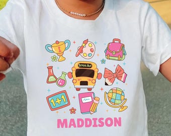 Personalized Cute Back To School Girls Shirt,Toddler Kids First Day of School Tee,Custom Kids Name Shirt,Kids School Shirt,Kindergarten Tee