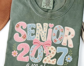 Senior 2027 Comfort Colors Coquette Bow Shirt,Floral Senior 2027 Tee,Class of 2027 Shirt,Graduation Gift for Senior,High School Senior 2027