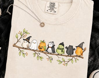 Comfort Colors® Halloween Bird Shirt, Birds on a Branch Tee, Cute Spooky Birds Shirt, Vintage Bird Lover Gift,  Fall Autumn Nature Lover Tee