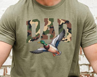 Camo Dad Shirt, Fathers Day Hunting Gift, Camo Dad Duck Hunting Shirt, Camo Flying Mallard Duck Tee, Camo Hunting Dad Tee, Camo Duck Shirt