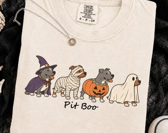 Halloween Pitbull Shirt, Spooky Pitbull Ghost Dog Shirt, Pit Boo Costume Tee, Pumpkin Dog Shirt, Halloween Dog Mom Tee, Dog Lover Halloween