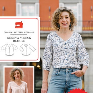 Patrón de costura digital para blusa con cuello en V Geneva