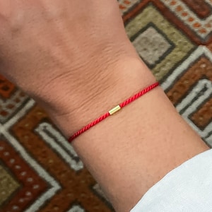 14K Gold Plated 925 Sterling Silver Tube Bead Red Silk String Bracelet | String of Fate Adjustable Cord | Protection Kabbalah Bracelet