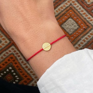 14K Gold Plated 925 Sterling Silver Moon Charm Red Silk String Bracelet | String of Fate Adjustable Cord | Protection Kabbalah Bracelet