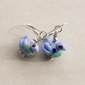 Lila Lampwork Vogel Ohrringe: Sterling Silber Ohrhänger