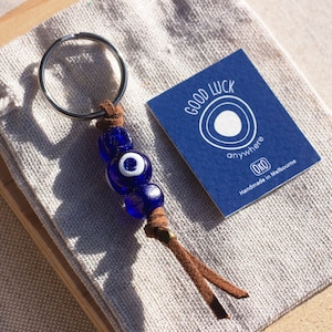 Blau Lucky Eye Schlüsselbund | Evil Eye Perlen Schlüsselanhänger für Schutz | Schlüsselanhänger mit Karte