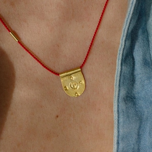 Silk Red String Talisman Necklace | 925 Sterling Silver 24 K Gold Plated Minimal Adjustable Protection Necklace | OKO