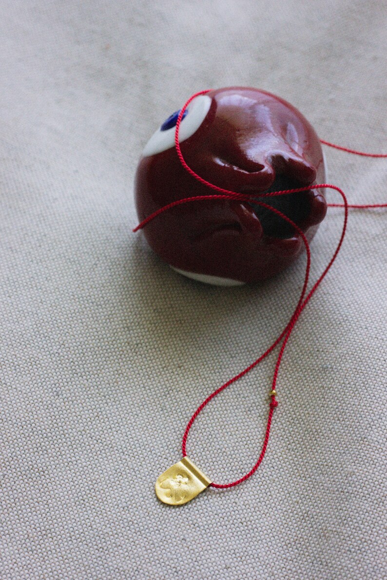 Pomegranate Blossom Red Silk Cord Talisman Necklace 925 Sterling Silver 24 K Gold Plated Brown String Minimal Adjustable Luck Necklace image 8