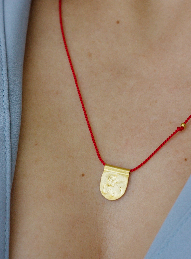 POMEGRANATE BLOSSOM red silk talisman necklace