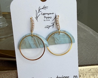 Coastal Mist Circular Pearl Hoop Earrings | Handmade Polymer Clay Jewelry