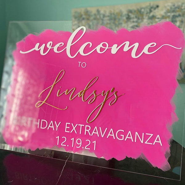 Acrylic Birthday Welcome Sign, Personalized Birthday Party Acrylic Sign, Back Painted Acrylic Sign,Acrylic Wedding Sign