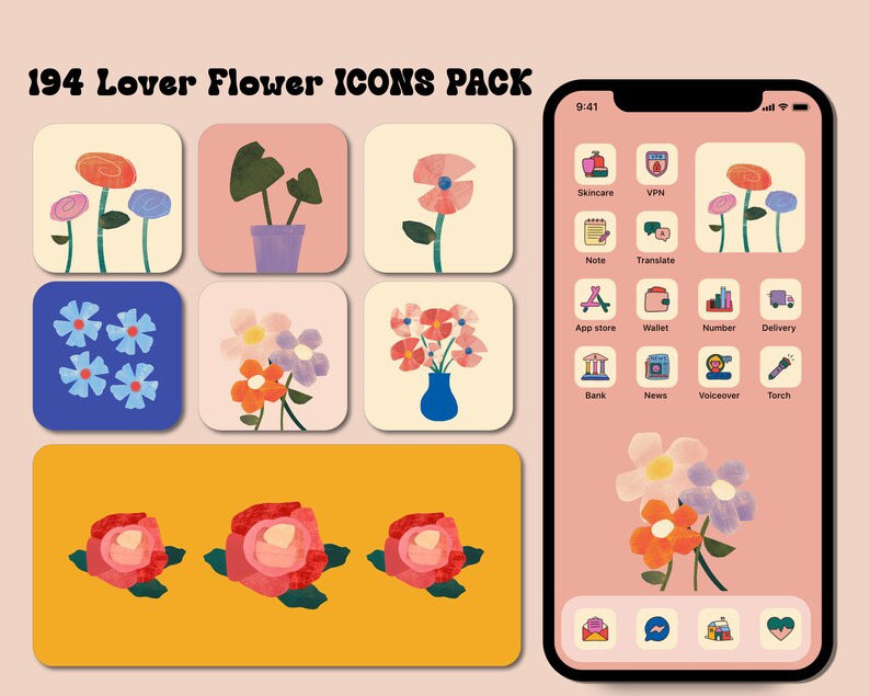 Flower App Icons, Hand Drawn App Icon Etsy