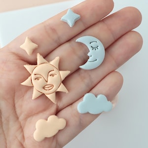 Sol Måne Himmel Stjärnmoln Drömlik Polymerlera Utstickare