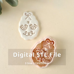 ribbon lace wave frame love spring bird polymer clay cutter STL File 1017