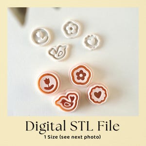 波型エッジフラワーバードハートスタッドイヤリングスタンプポリマークレイカッターSTLファイル1017