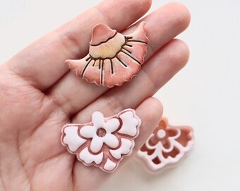 Floral folk art dangle earrings polymer clay cutter - Imprint flower cutter