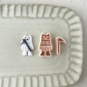 Set oorbellen van polymeerklei (2 stuks) Cat Boo Ghost met Reaper&#39;s zeis Halloween-thema