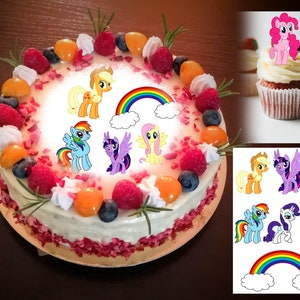 Wstępnie pocięty, zadrukowany, jadalny papier, zdjęcie, ozdoba na tort, bezglutenowy, bez laktozy, My Little Pony MLP, kreskówka dla dzieci, urodziny