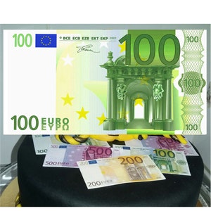 Pre-cut Edible 100 Euro Money | Safe for consumption, baked goods, easy food decor Printed Photo Cake Muffin, Cupcake Topper Custom