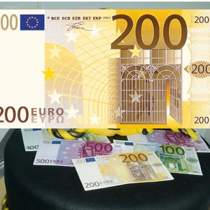 Pre-cut Edible 200 Euro Money | Safe for consumption, baked goods, easy food decor Printed Photo Cake Muffin, Cupcake Topper Custom
