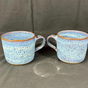 Set of 2 handmade blue stoneware mugs