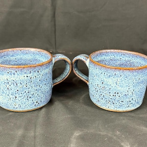 Set of 2 handmade blue stoneware mugs