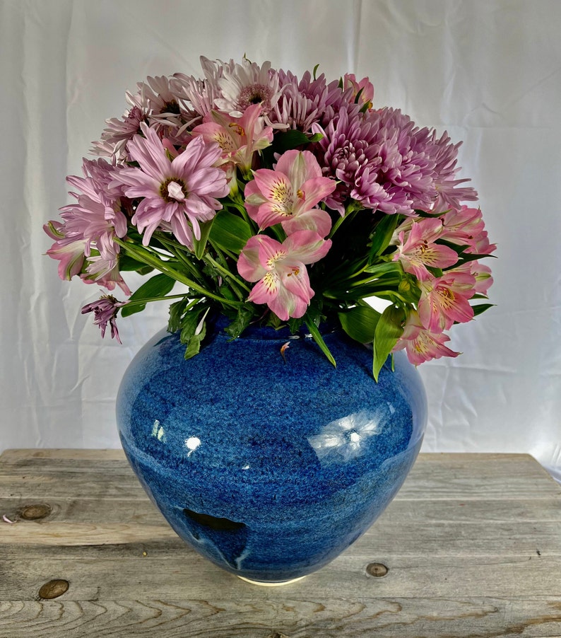 Large Blue Ceramic Vase, Flower Vase, Moon Jar Etsy