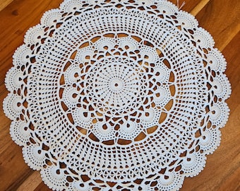 Doily 16 inch handmade crochet circle cotton doily white color