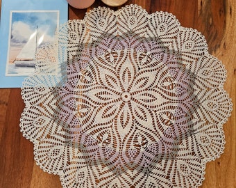 Doily 20.5 inch handmade crochet circle cotton doily white grey lilac color