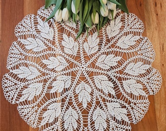 Doily 19 inch handmade crochet circle cotton doily white color